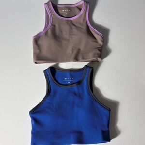 Wilo Blue and Brown Tank Tops Medium